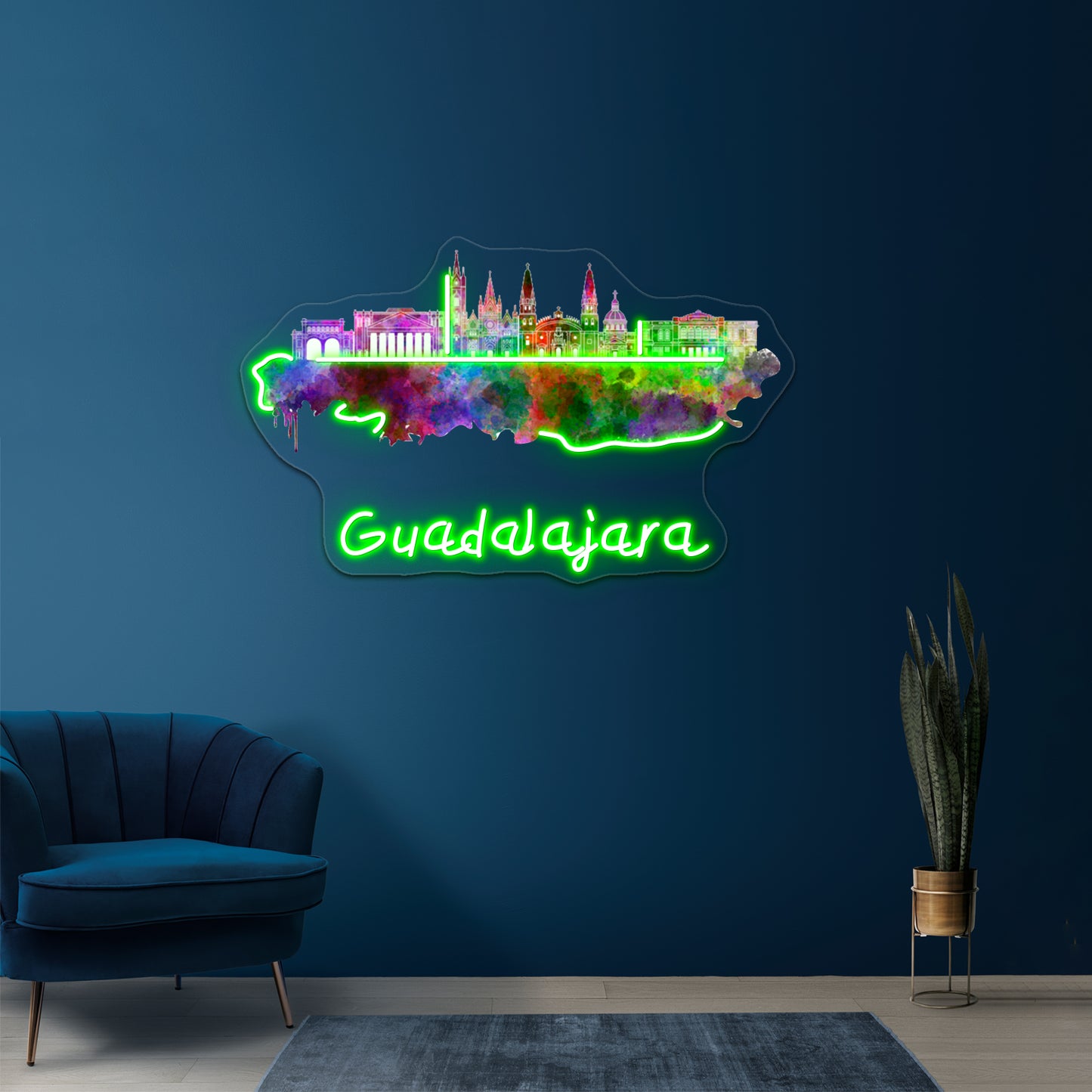 Guadalajara Skyline In Watercolor Wall Artwork Neon Signs