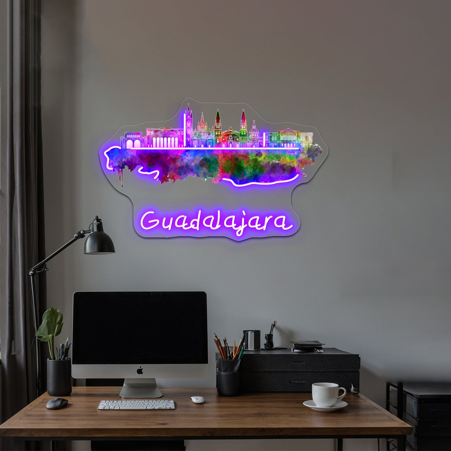 Guadalajara Skyline In Watercolor Wall Artwork Neon Signs