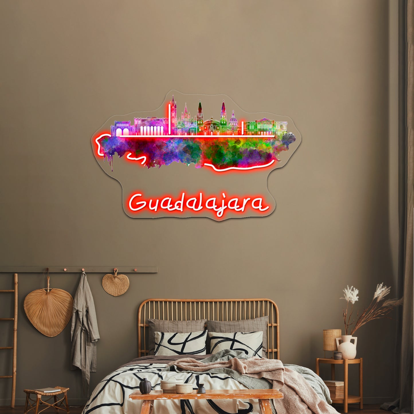 Guadalajara Skyline In Watercolor Wall Artwork Neon Signs