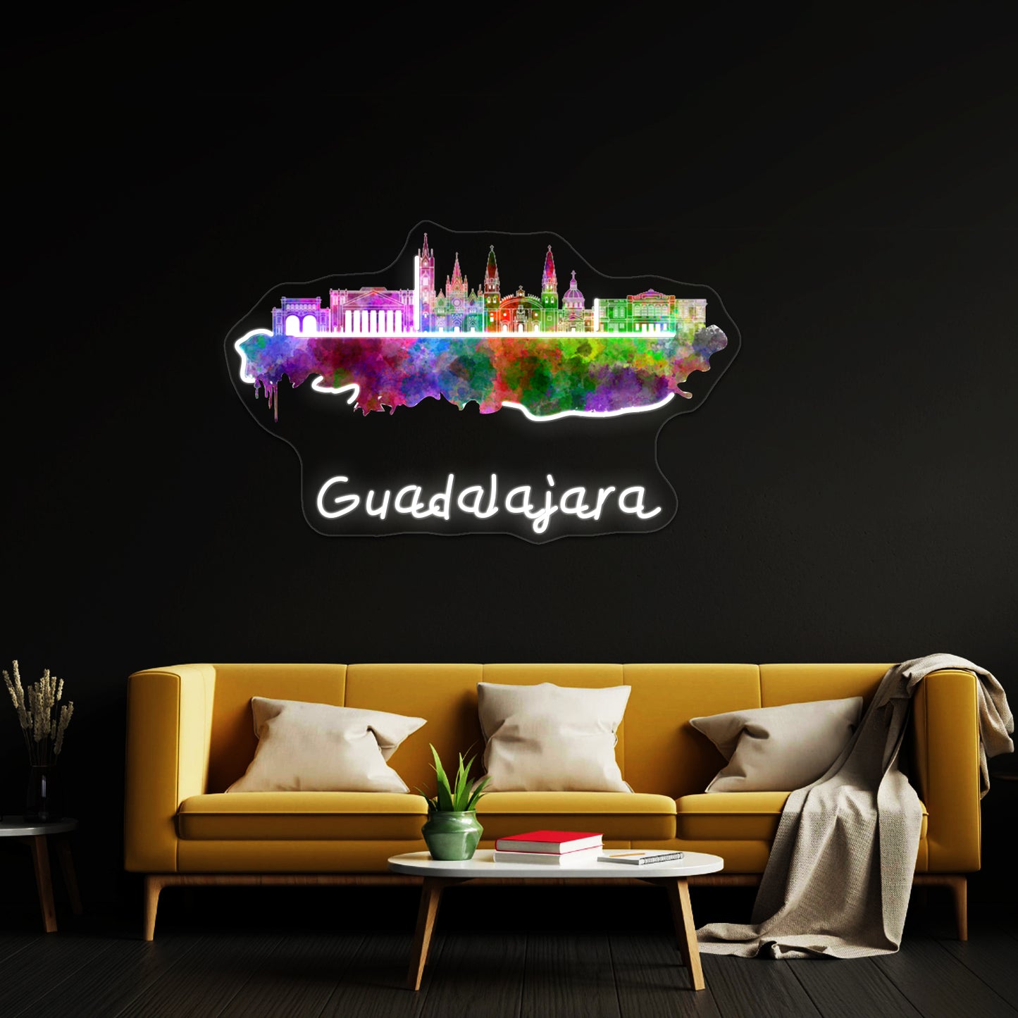 Guadalajara Skyline In Watercolor Wall Artwork Neon Signs