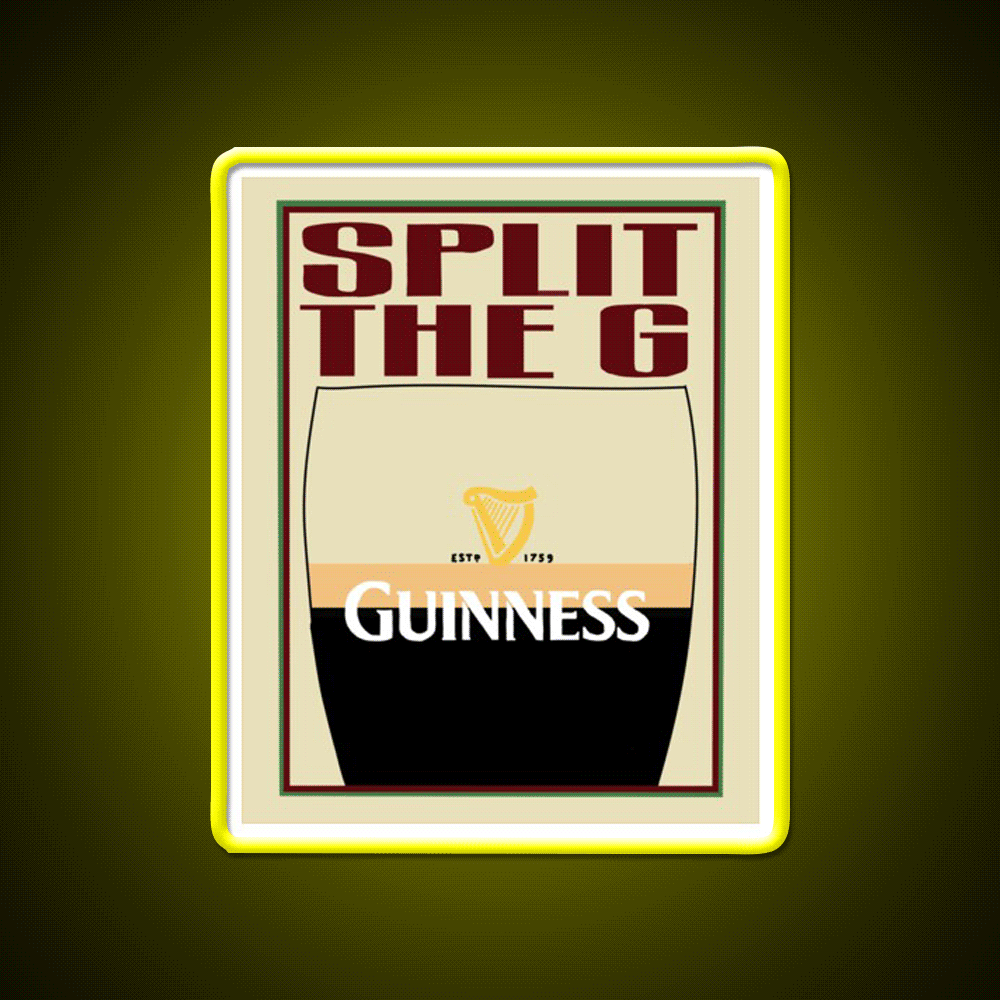 Guinness Split The G Beer Bar Decor Led Neon Sign Rgb Color - Custom LED neon sign front view