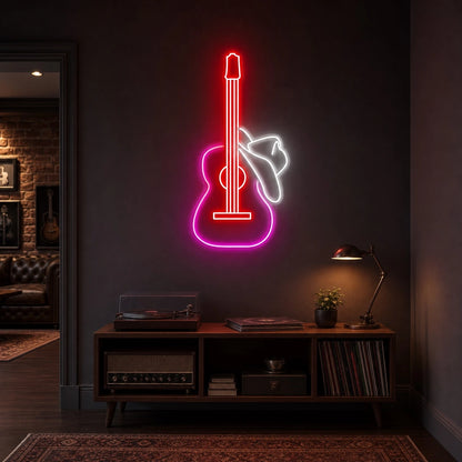 Guitar And Cowboy Hat LED Neon Sign size image
