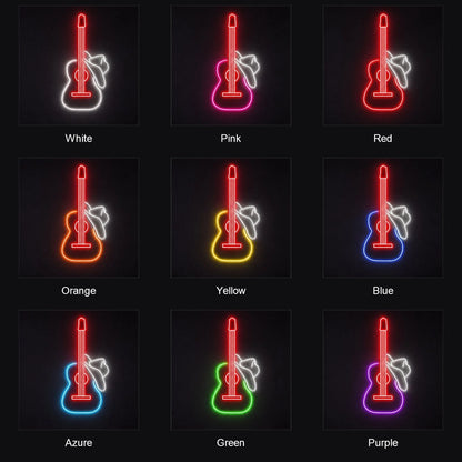 Guitar And Cowboy Hat LED Neon Sign color grid