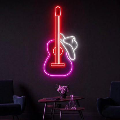 Guitar And Cowboy Hat LED Neon Sign main product image