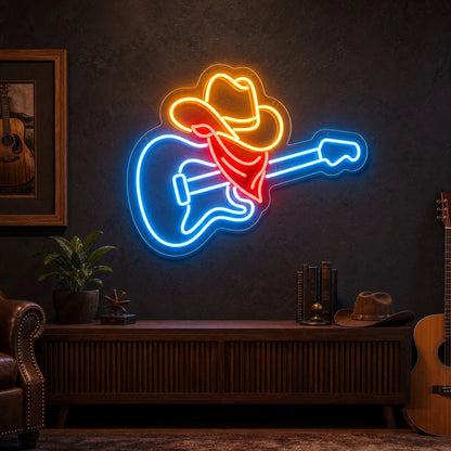 Guitar Cowboy Hat And Bandana LED Neon Sign - Shineneon