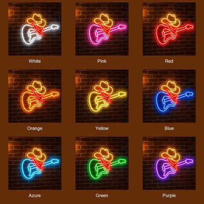 Guitar Cowboy Hat And Bandana LED Neon Sign - Shineneon