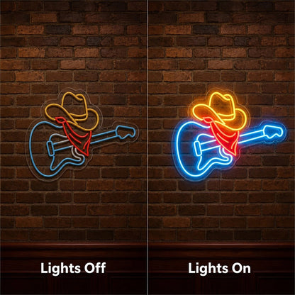 Guitar Cowboy Hat And Bandana LED Neon Sign - Shineneon