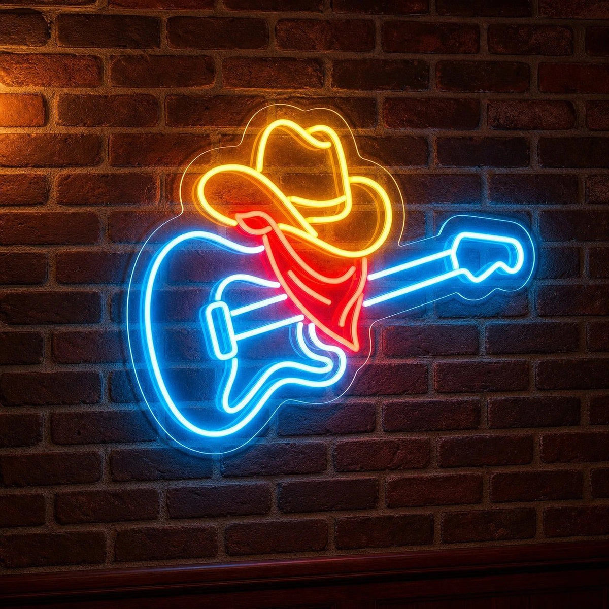 Guitar Cowboy Hat And Bandana LED Neon Sign - Shineneon