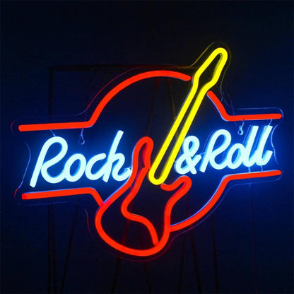 Guitar Rock And Roll Heart Face Led Neon Sign For Retro Indoor Decor - Shineneon