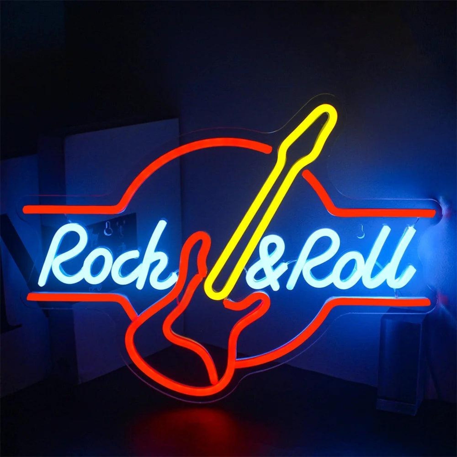 Guitar Rock And Roll Heart Face Led Neon Sign For Retro Indoor Decor - Shineneon