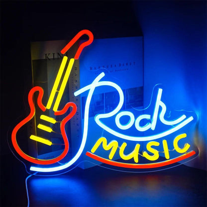 Guitar Rock And Roll Heart Face Led Neon Sign For Retro Indoor Decor - Shineneon