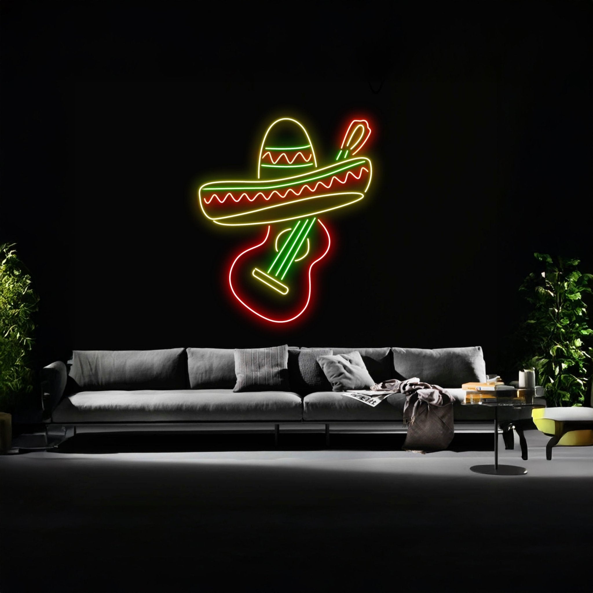 Guitar Wearing Sombrero Hat Neon Sign - Shineneon