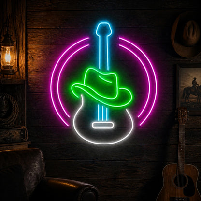 Guitar With Cowboy Hat Man Cave Neon Sign Vintage LED Neon Sign high-converting product image