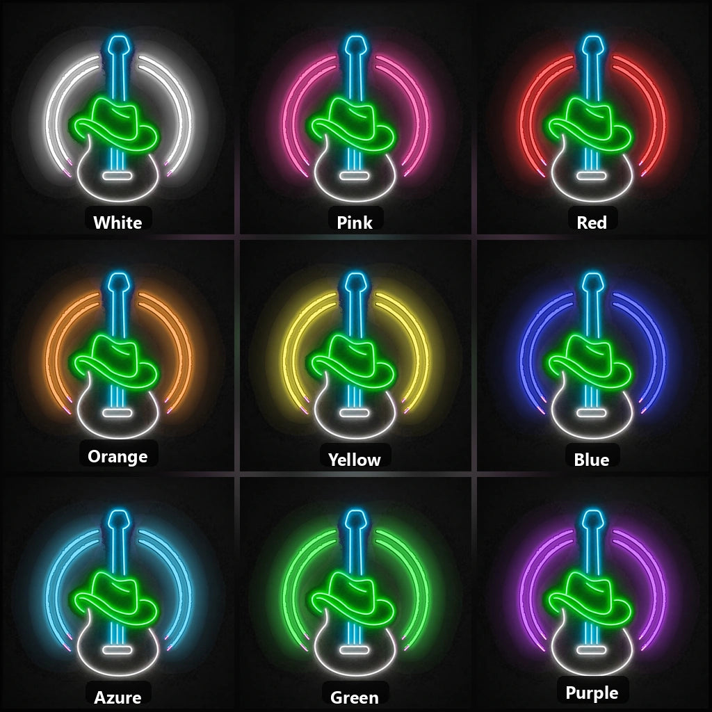Guitar With Cowboy Hat Man Cave Neon Sign Vintage LED Neon Sign color grid