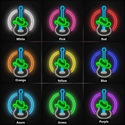 Guitar With Cowboy Hat Man Cave Neon Sign Vintage LED Neon Sign color grid