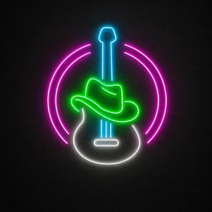 Guitar With Cowboy Hat Man Cave Neon Sign Vintage LED Neon Sign main product image