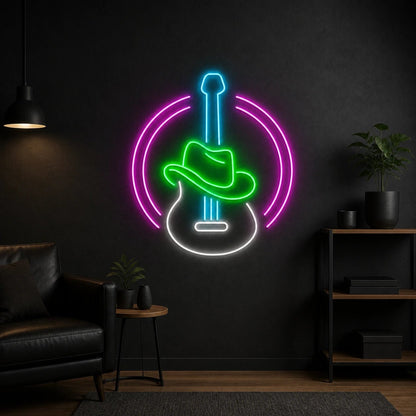 Guitar With Cowboy Hat Man Cave Neon Sign Vintage LED Neon Sign - Shineneon