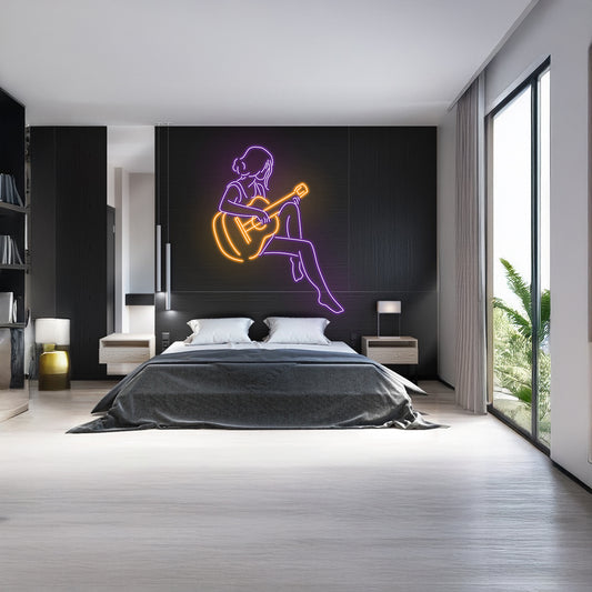 Guitarist Neon Sign Guitarist Wall Decor For Music Studio