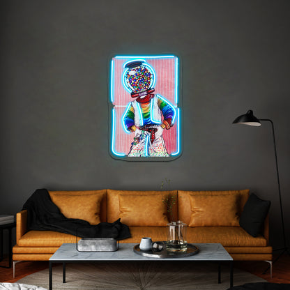 Gumball Machine Head Gouache Painting Artwork Large Neon Signs - Size and dimension reference
