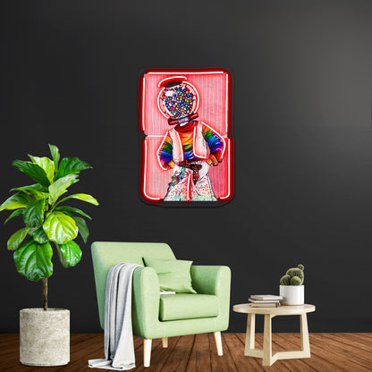 Gumball Machine Head Gouache Painting Artwork Large Neon Signs - Custom LED neon sign front view