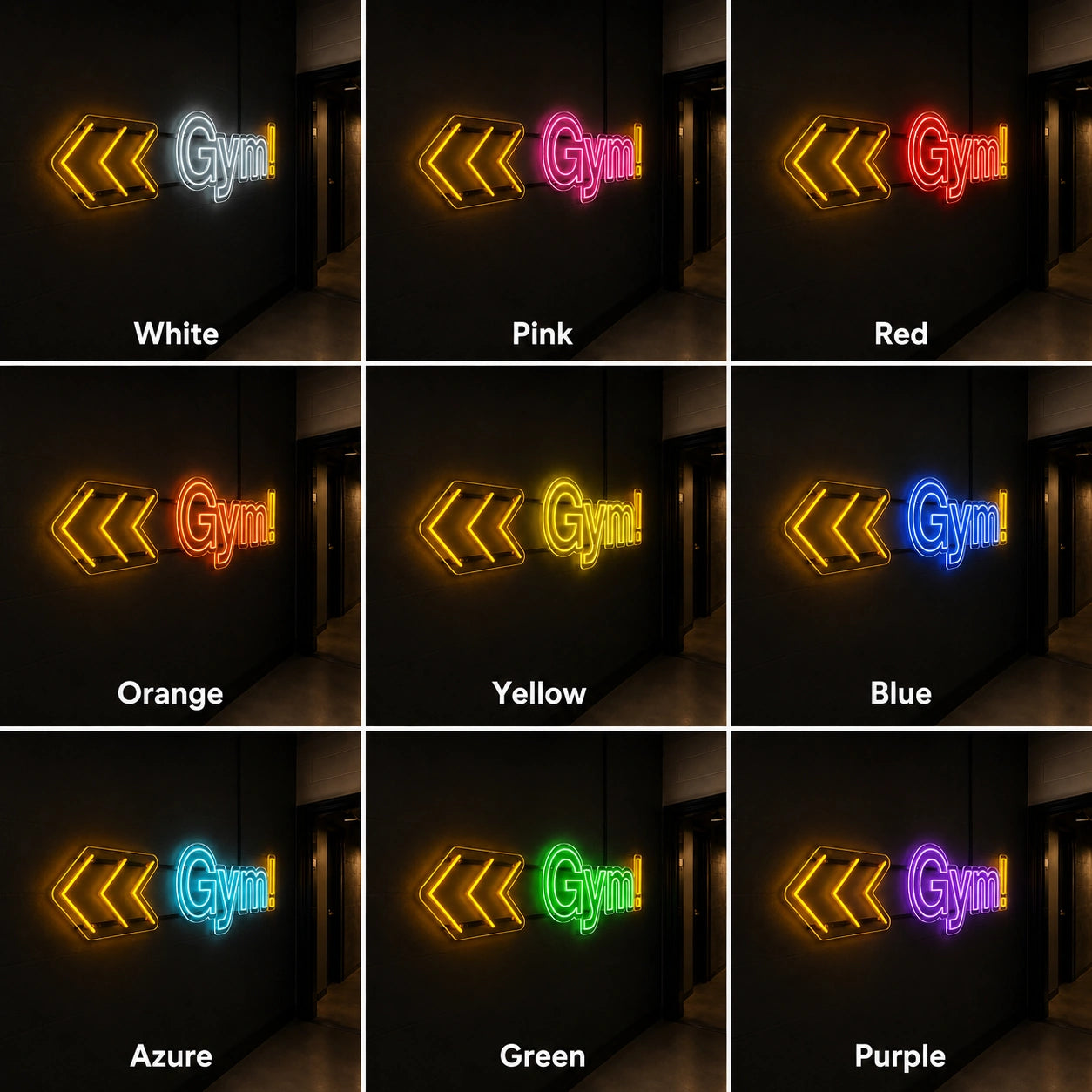 Gym Arrow LED Neon Sign - 05 Color Grid