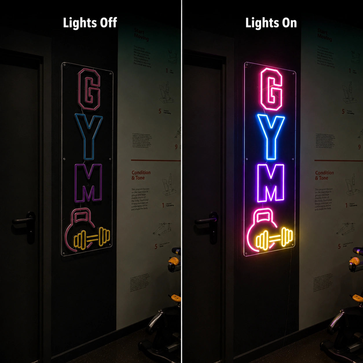 Gym Dumbbell LED Neon Sign Wall Neon Sign - 06 Day Night Comparison
