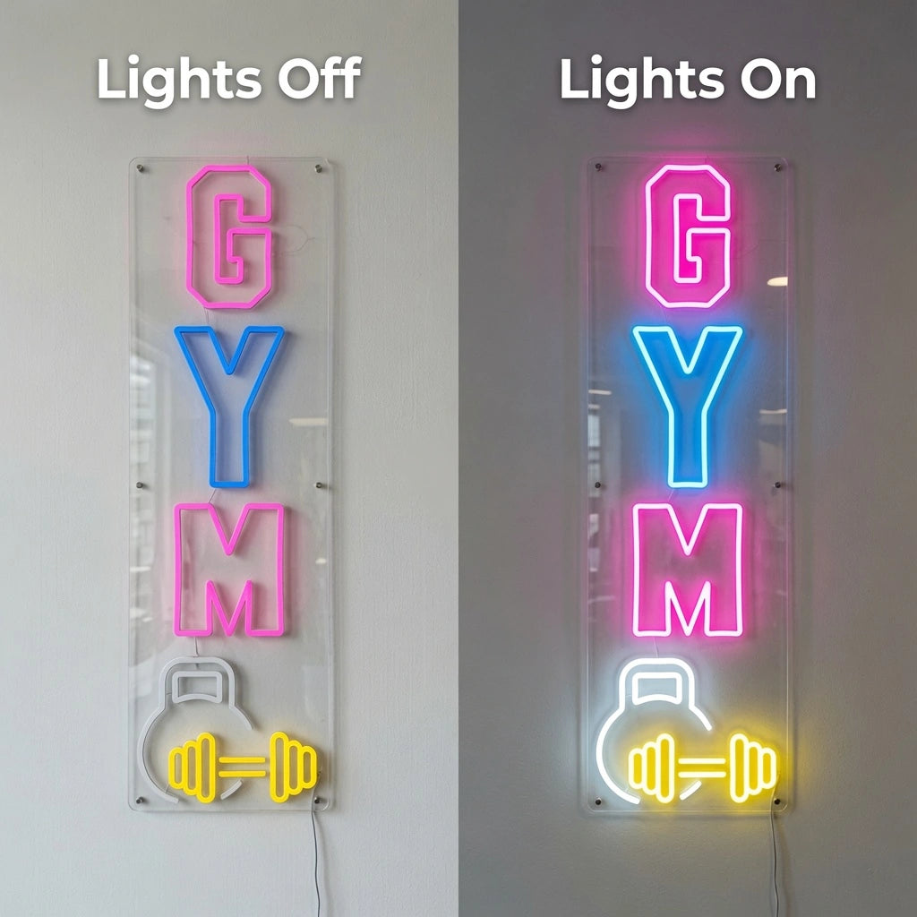 Gym LED Neon Sign Wall Neon Sign - 06 Day Night Comparison