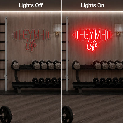 Gym Life Wall Neon Sign LED Neon Sign day and night comparison