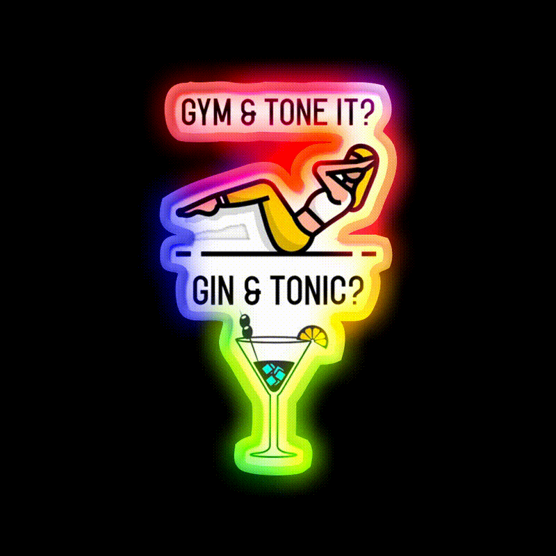 Gym Tone It Gin And Tonic Cocktail Bar Decor Led Neon Sign Rgb Color - LED neon sign close-up detail