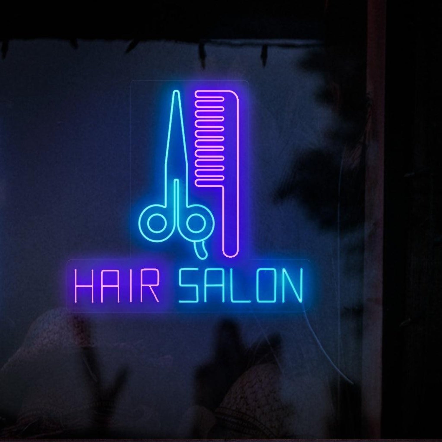 Hair Salon Blue Purple Scissors Comb Led Neon Sign For Barber Shop | Shineneon