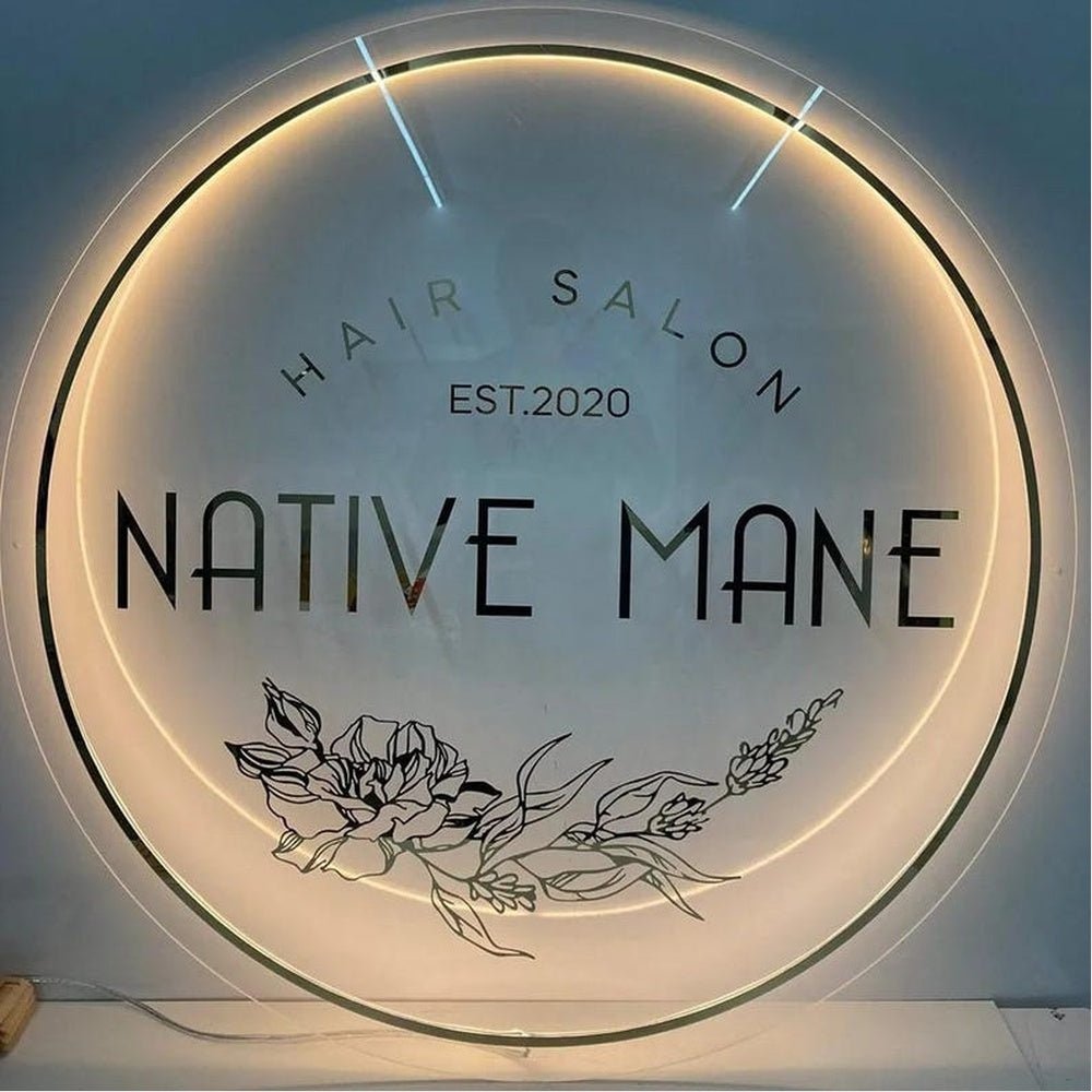 Hair Salon Est.2020 Native Mane Acrylic Business Logo Sign - Shineneon