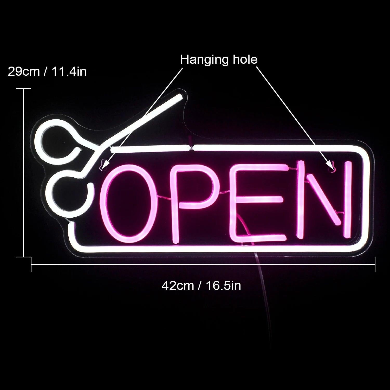 Hair Salon Open Pink White Scissor Led Neon Sign For Shop Decor - Shineneon