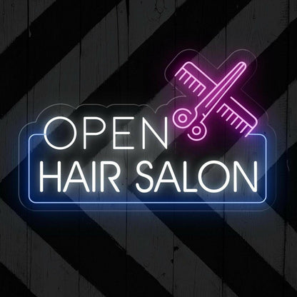 Hair Salon Open White Purple Blue Led Neon Sign For Indoor Outdoor Business Decor | Shineneon