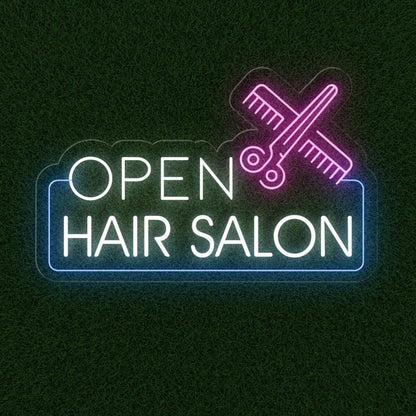 Hair Salon Open White Purple Blue Led Neon Sign For Indoor Outdoor Business Decor | Shineneon
