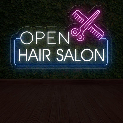 Hair Salon Open White Purple Blue Led Neon Sign For Indoor Outdoor Business Decor | Shineneon