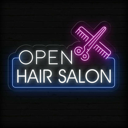 Hair Salon Open White Purple Blue Led Neon Sign For Indoor Outdoor Business Decor | Shineneon