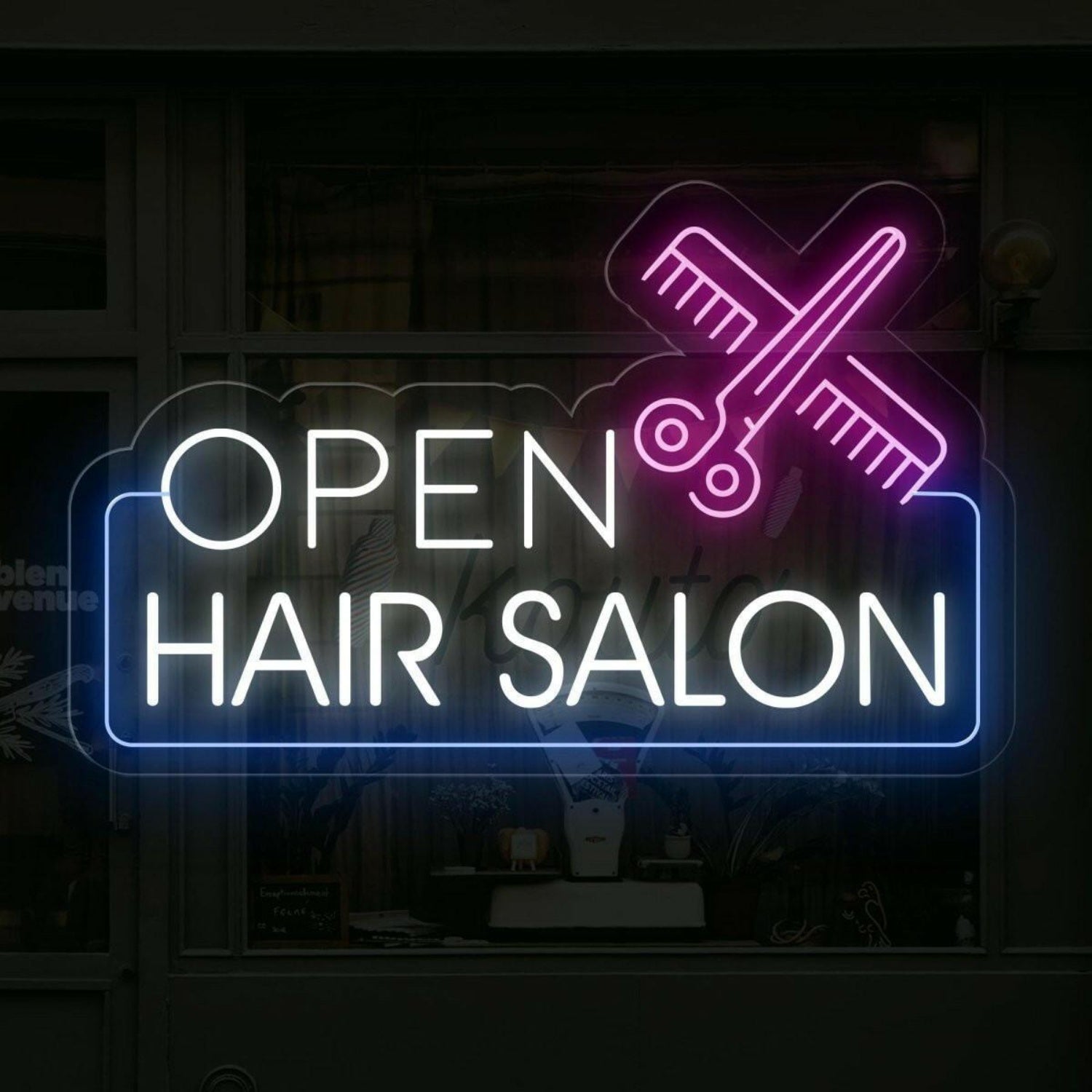 Hair Salon Open White Purple Blue Led Neon Sign For Indoor Outdoor Business Decor | Shineneon