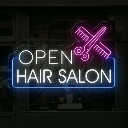 Hair Salon Open White Purple Blue Led Neon Sign For Indoor Outdoor Business Decor | Shineneon