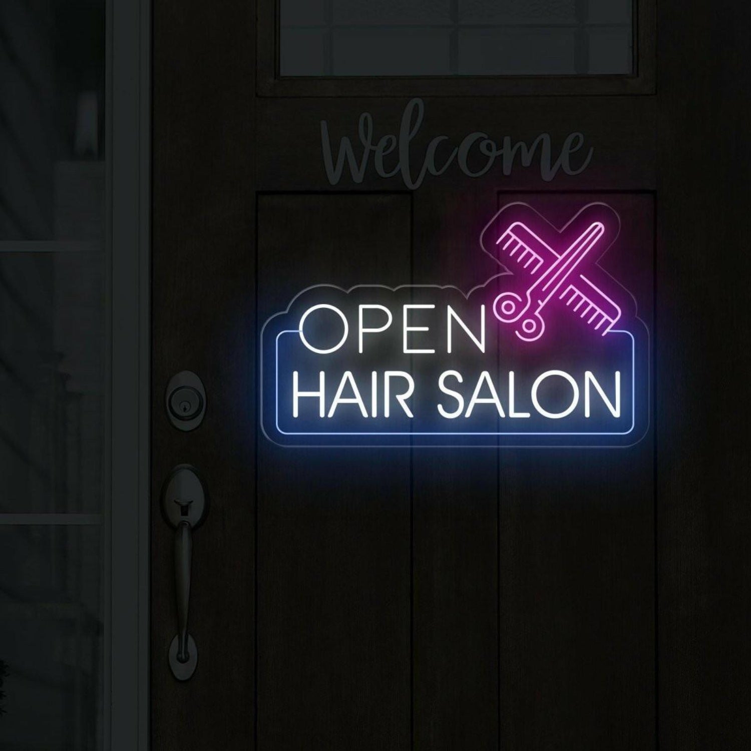 Hair Salon Open White Purple Blue Led Neon Sign For Indoor Outdoor Business Decor | Shineneon