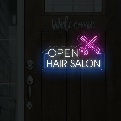 Hair Salon Open White Purple Blue Led Neon Sign For Indoor Outdoor Business Decor | Shineneon