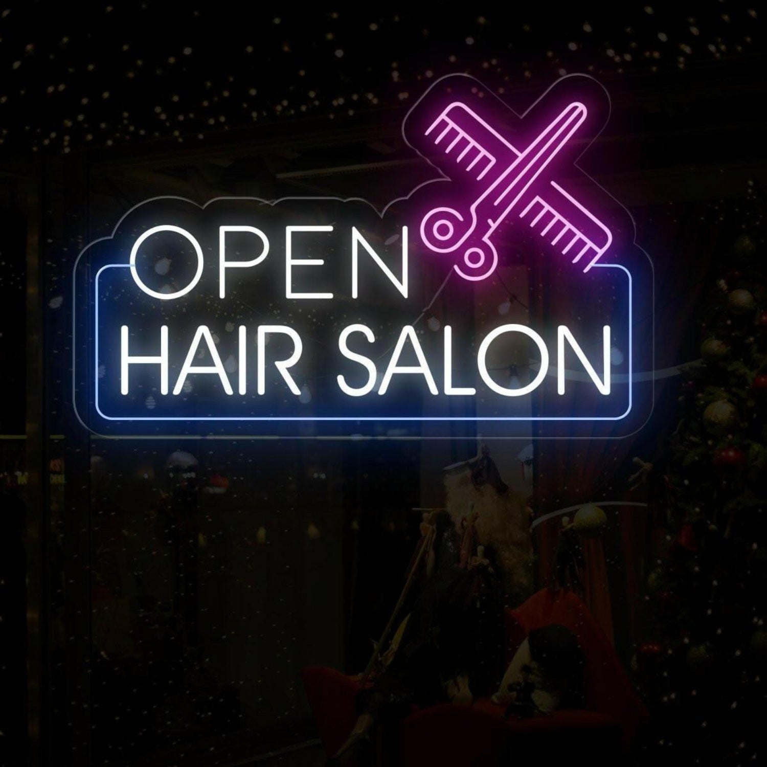 Hair Salon Open White Purple Blue Led Neon Sign For Indoor Outdoor Business Decor | Shineneon