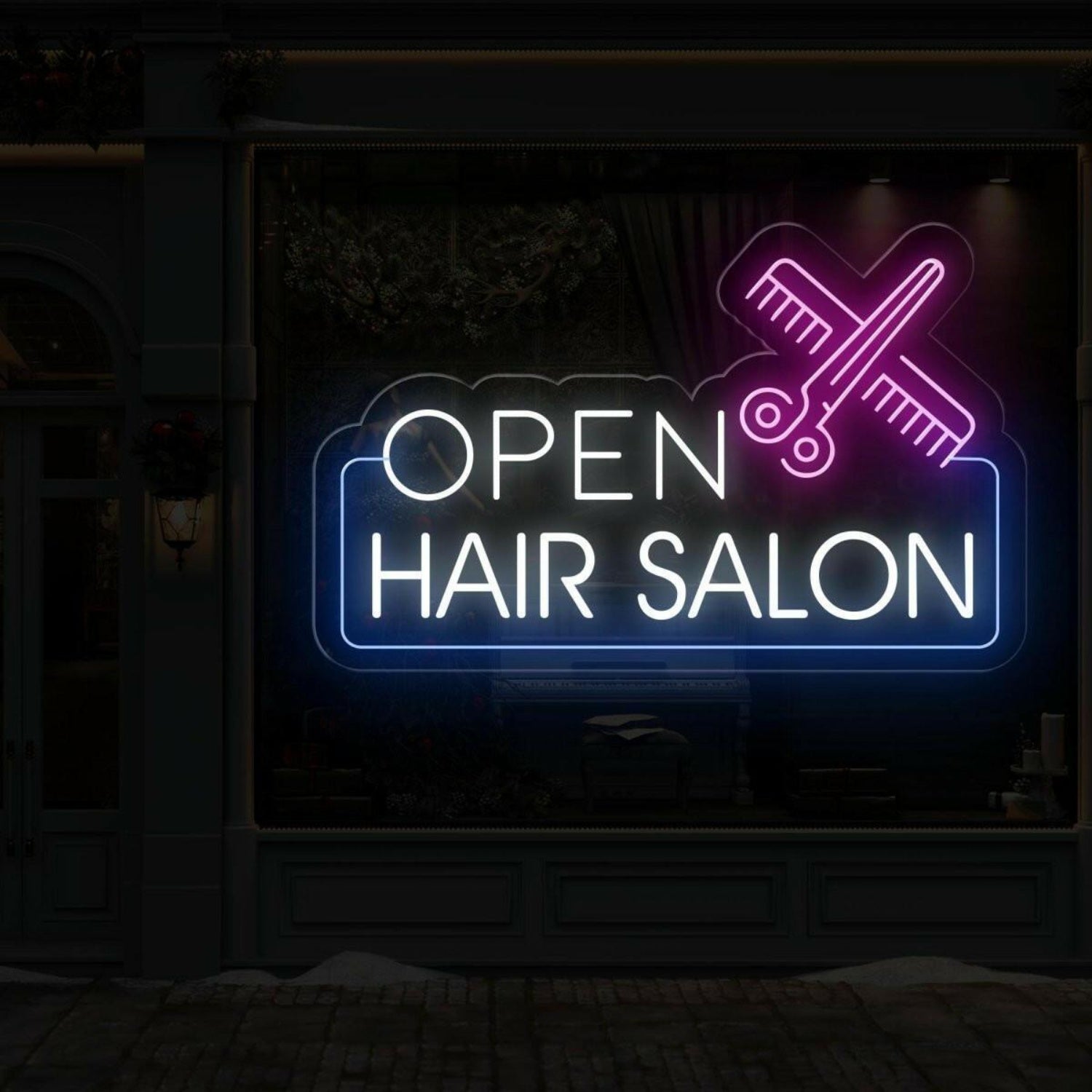 Hair Salon Open White Purple Blue Led Neon Sign For Indoor Outdoor Business Decor | Shineneon