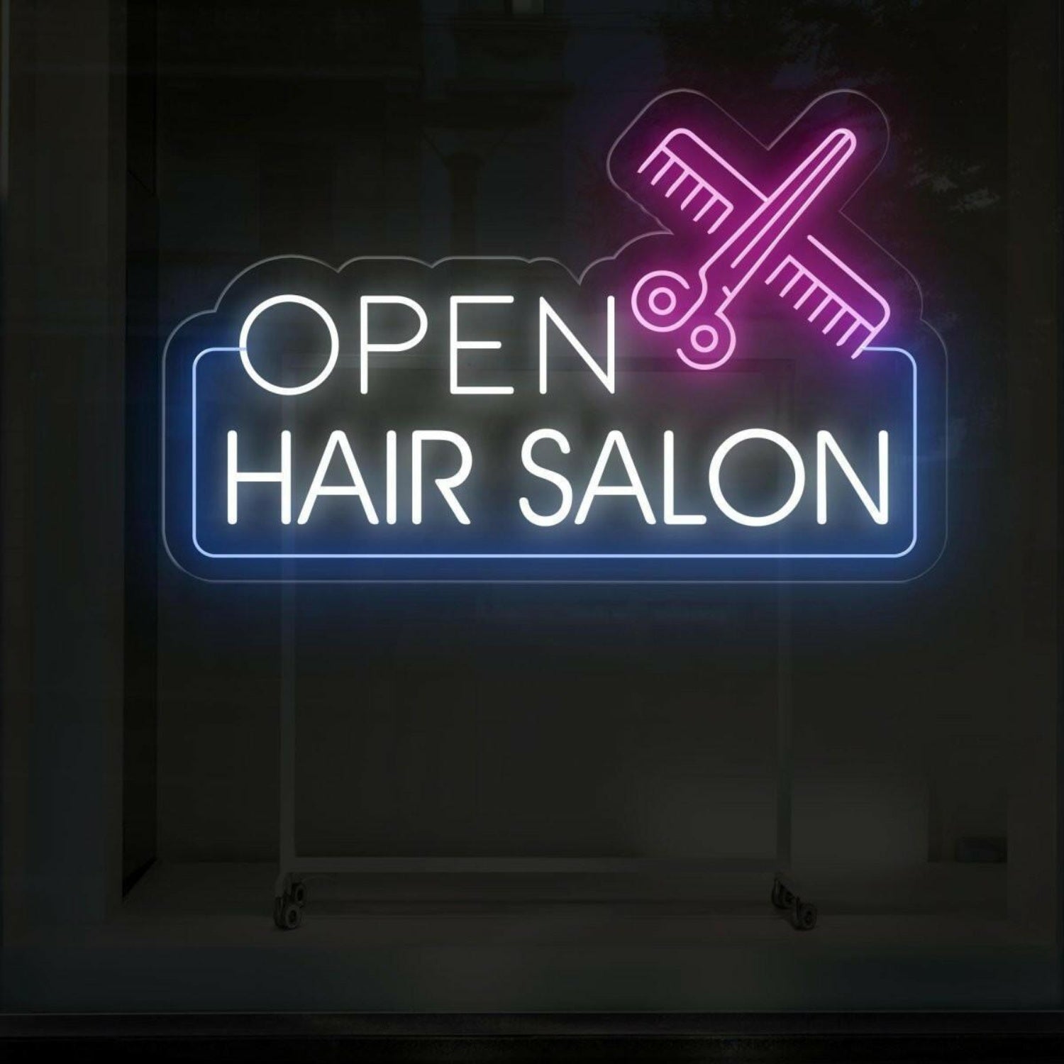 Hair Salon Open White Purple Blue Led Neon Sign For Indoor Outdoor Business Decor | Shineneon