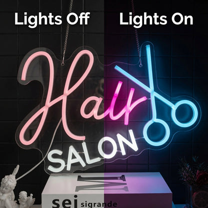 Hair Salon Wall Art LED Neon Sign - 06 Day Night Comparison