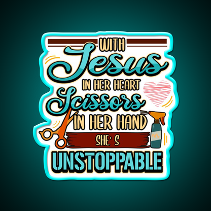 Hair Stylist With Jesus In Her Heart Scissors Barber Shop Haircut Led Neon Sign - Size and dimension reference