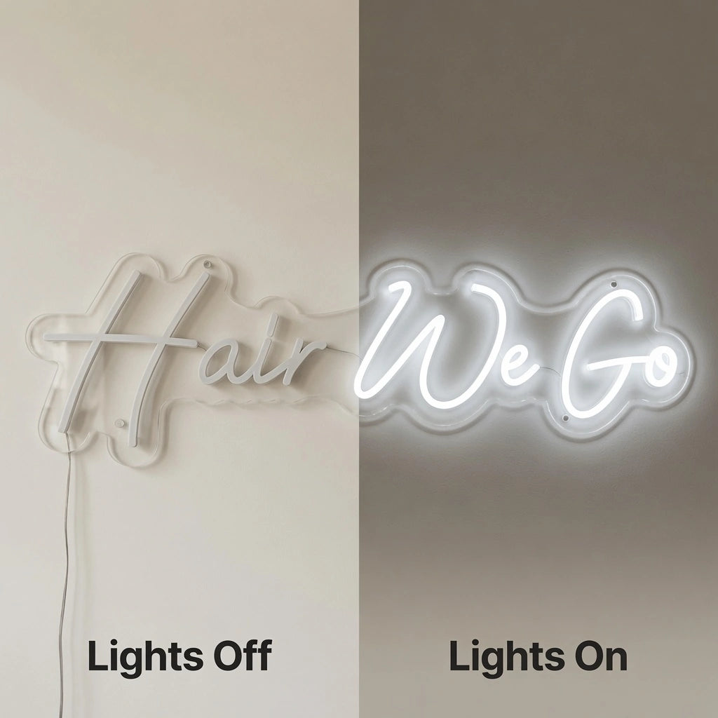 Hair We Go LED Neon Sign - 06 Day Night Comparison