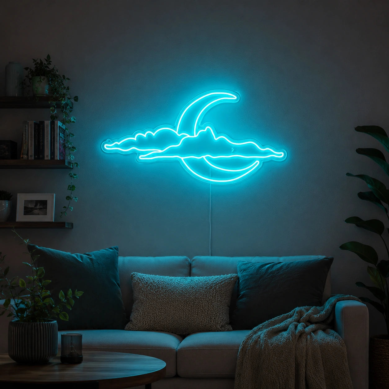 Half Moon Clouds Neon Sign LED Neon Sign real lifestyle scene