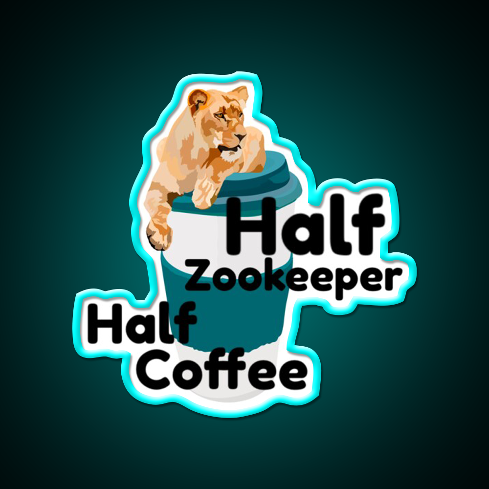Half Zookeeper Half Coffee Lion Cafe Led Neon Sign Espresso Bar Art Rgb Color