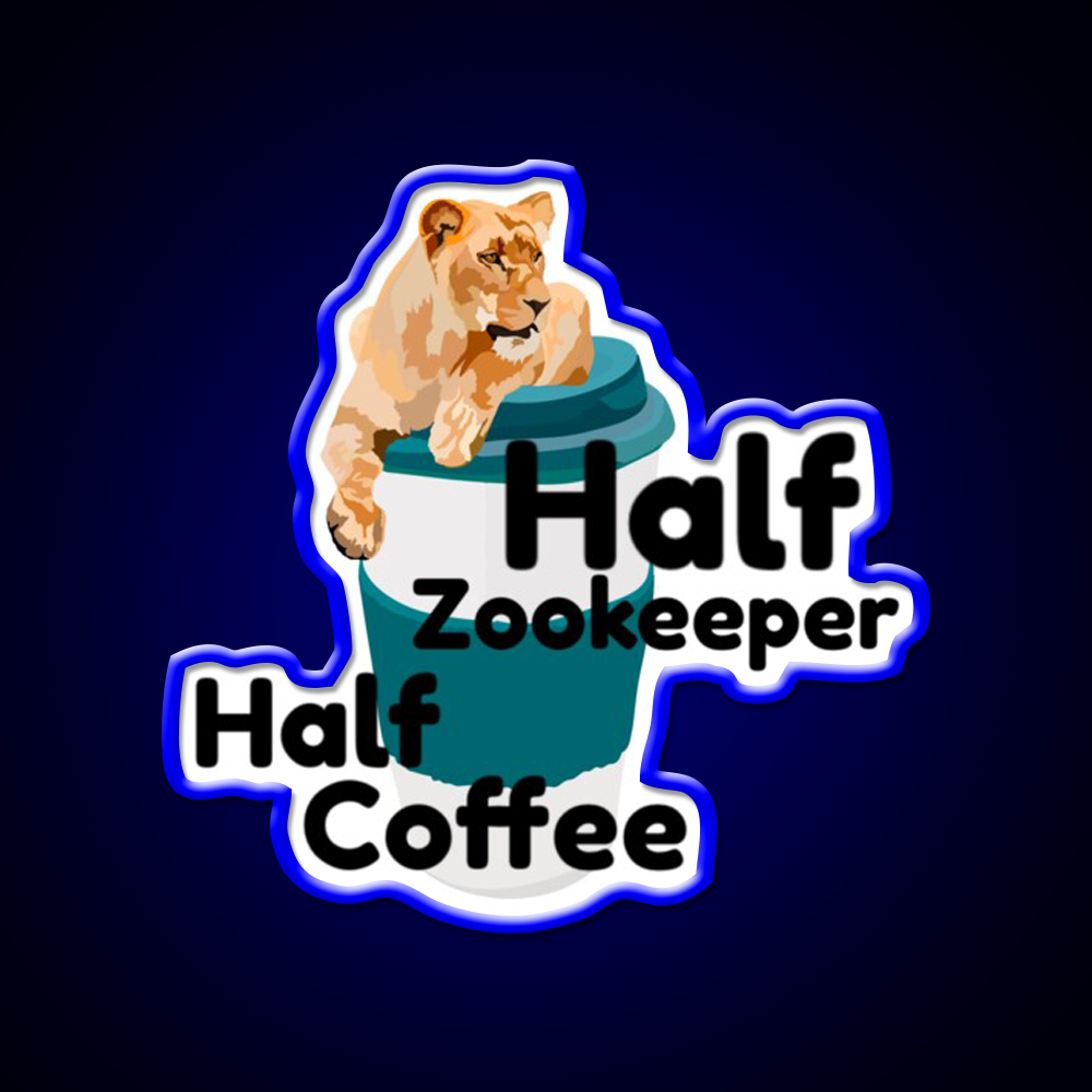 Half Zookeeper Half Coffee Lion Cafe Led Neon Sign Espresso Bar Art Rgb Color
