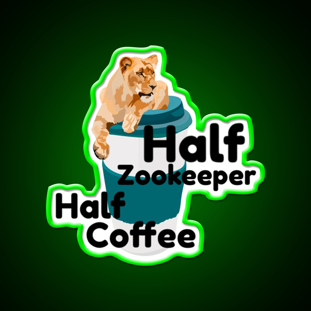 Half Zookeeper Half Coffee Lion Cafe Led Neon Sign Espresso Bar Art Rgb Color - Shineneon